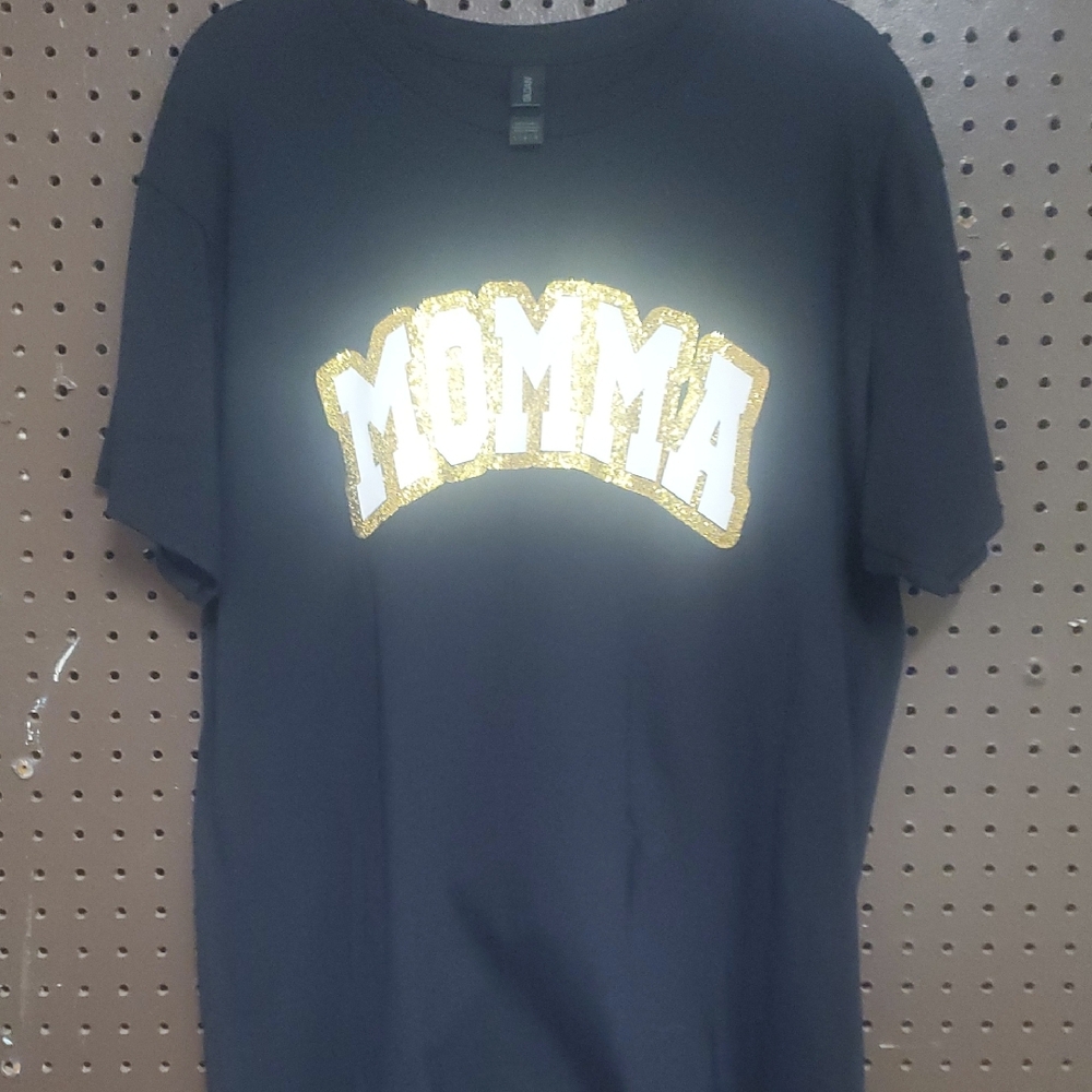 Black 'Momma' Glitter T-Shirt